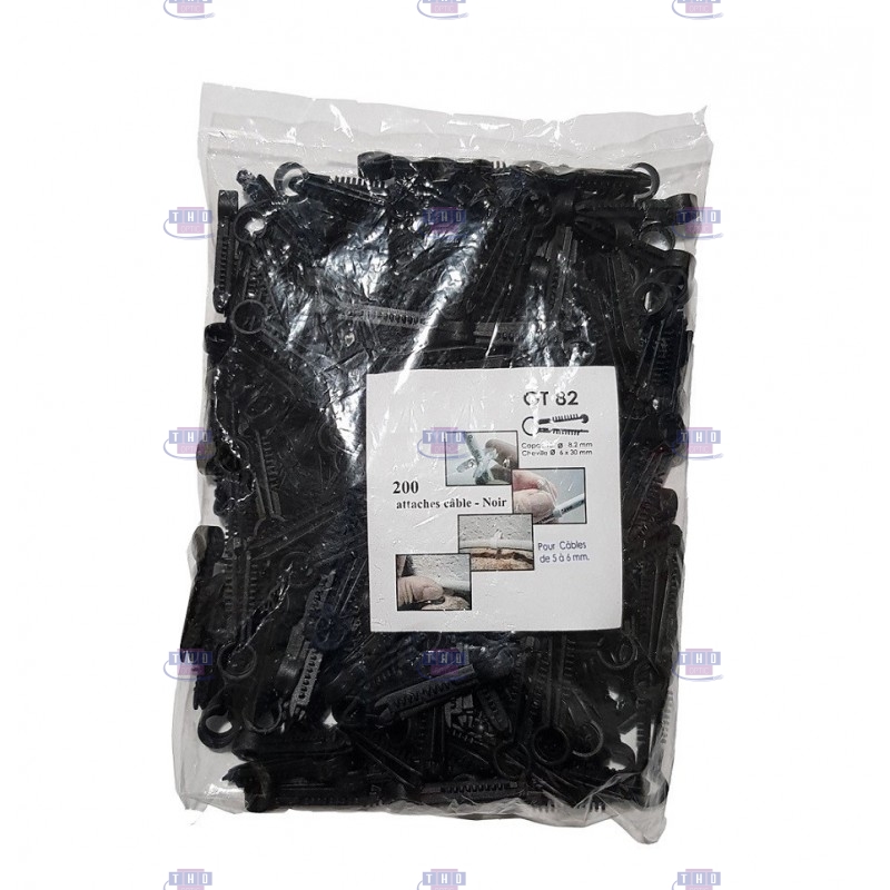 Sachet de 200 pontets chevilles noirs pour câbles Ø 5-6 mm